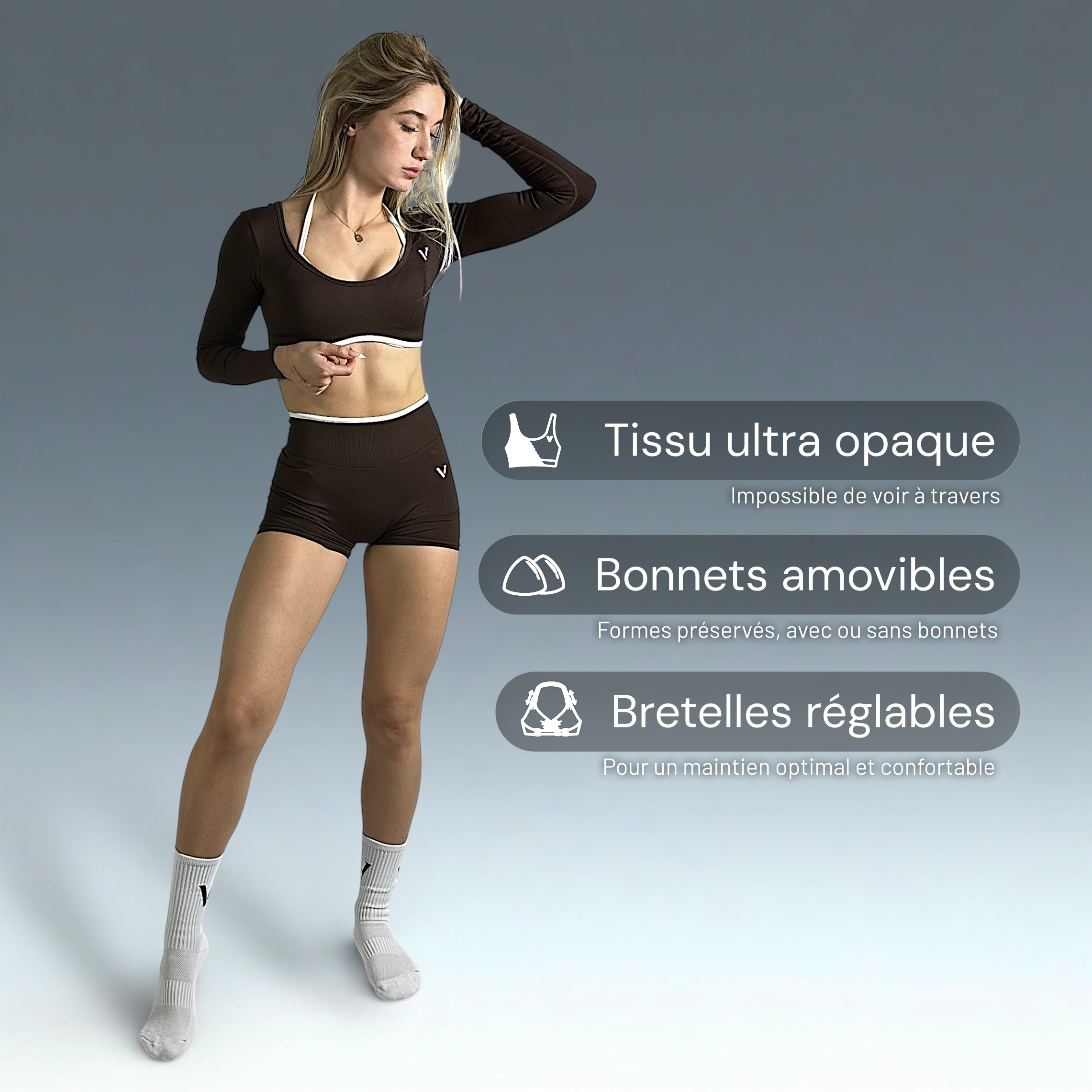 Haut Manche longue Curve Cacao